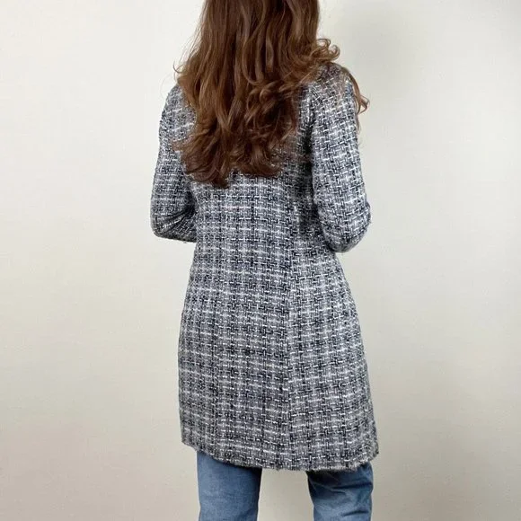 Vintage Silk Tweed Long Trench Jacket Peacoat Light Woven Preppy Light Academia - Picture 2 of 6
